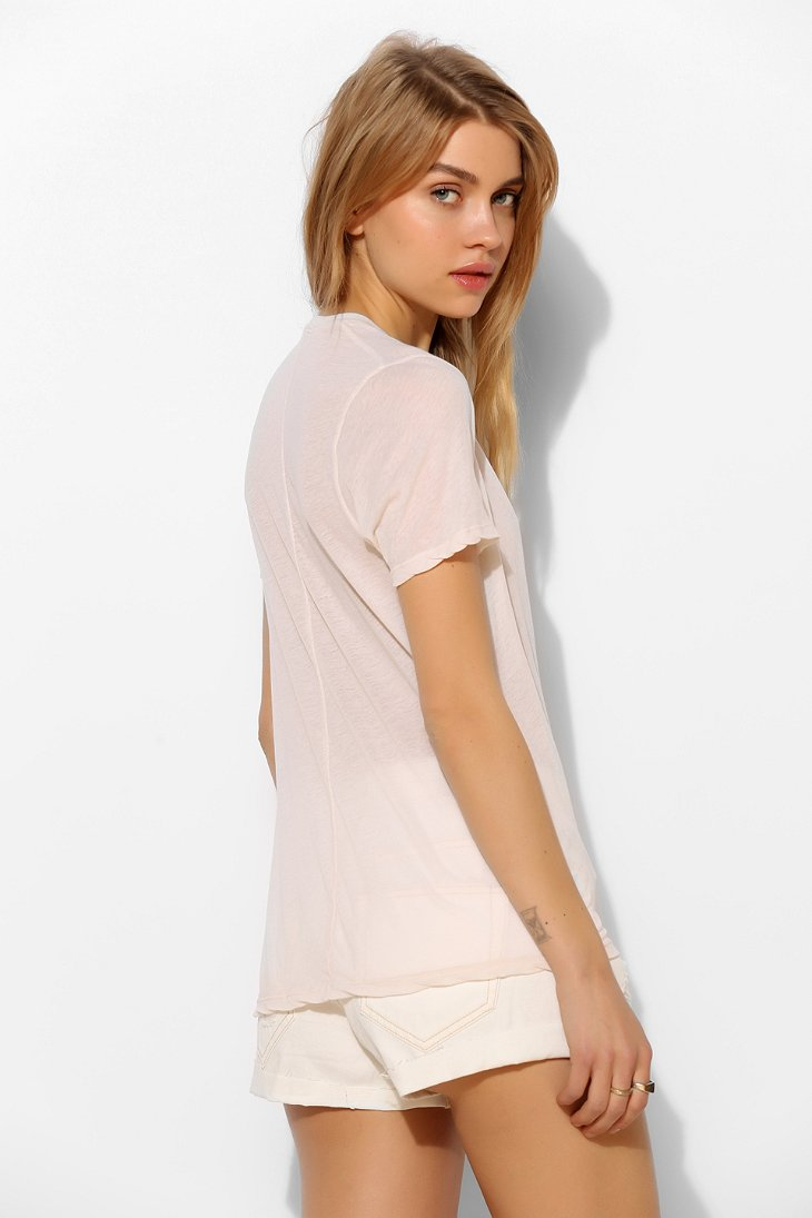 Monrow Tissue Vneck Tee in Natural | Lyst