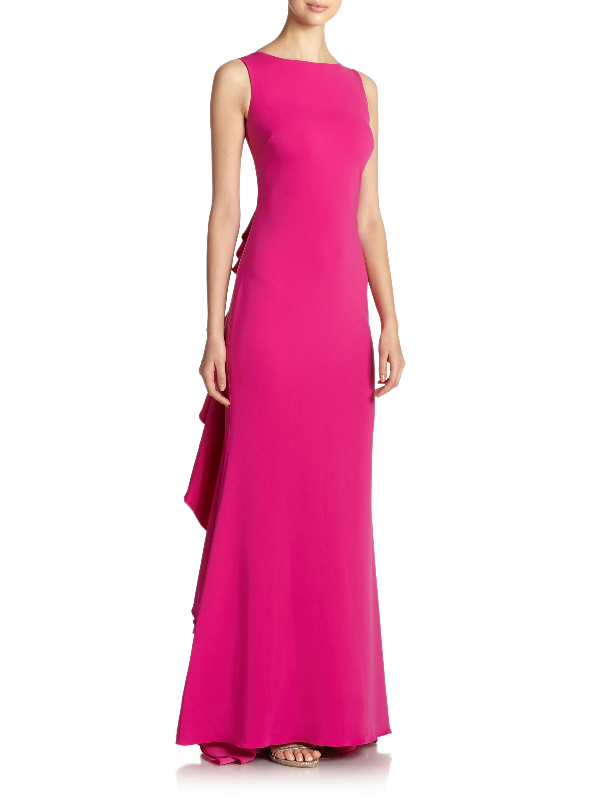 Badgley Mischka Synthetic Ruffle-back Evening Gown in Fuchsia (Pink) - Lyst