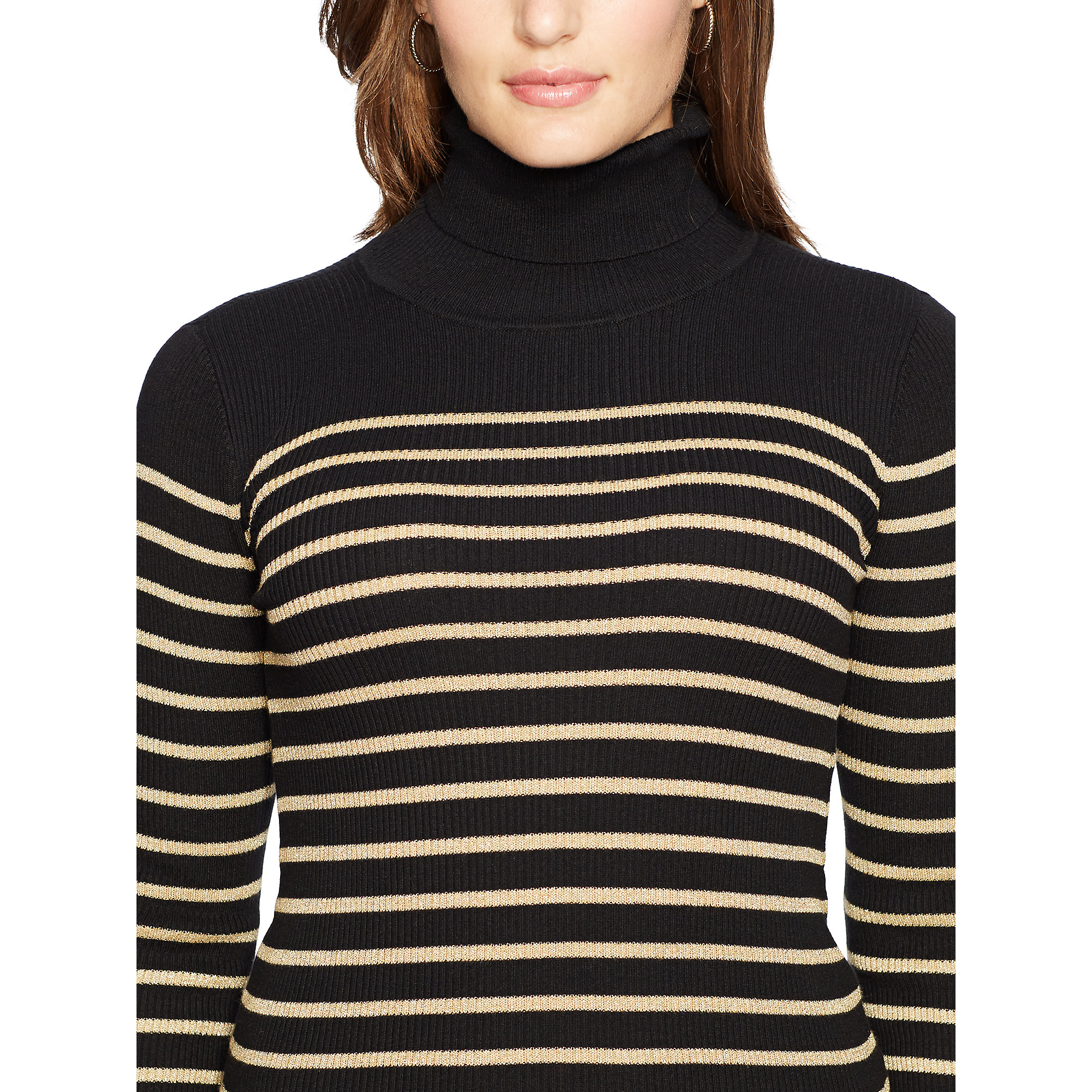 Ralph Lauren Striped Turtleneck Sweater in Metallic - Lyst