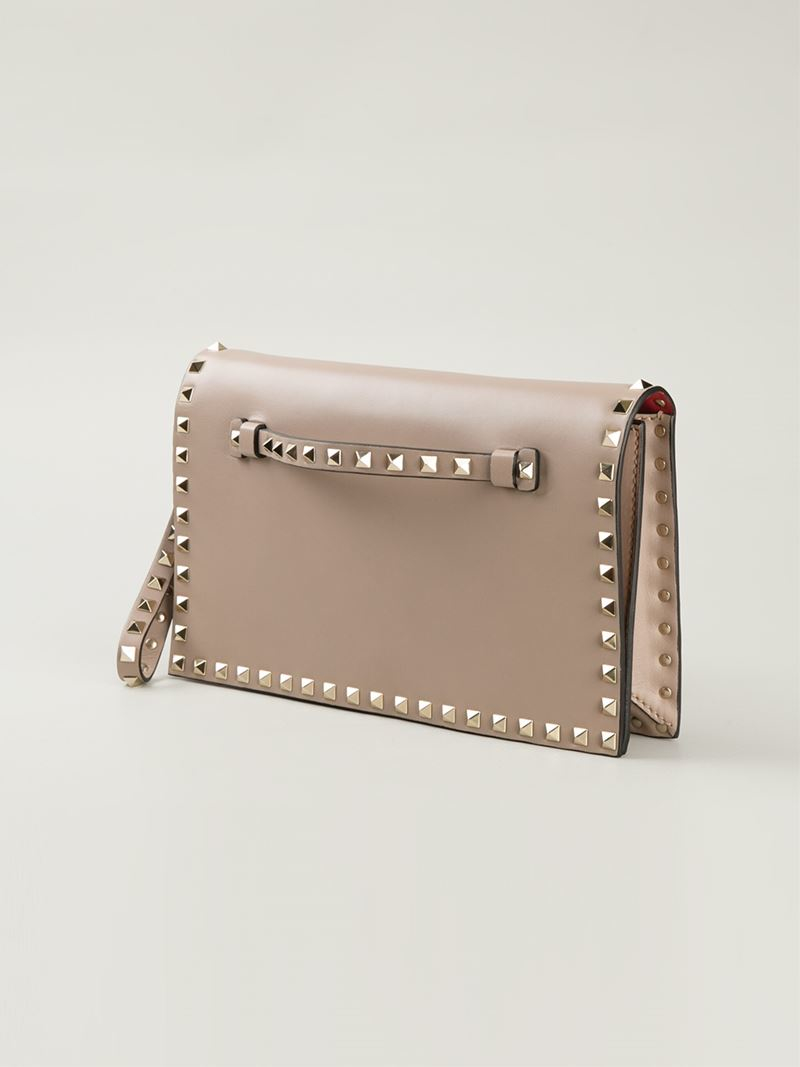 Valentino 'Rockstud' Clutch in Natural - Lyst