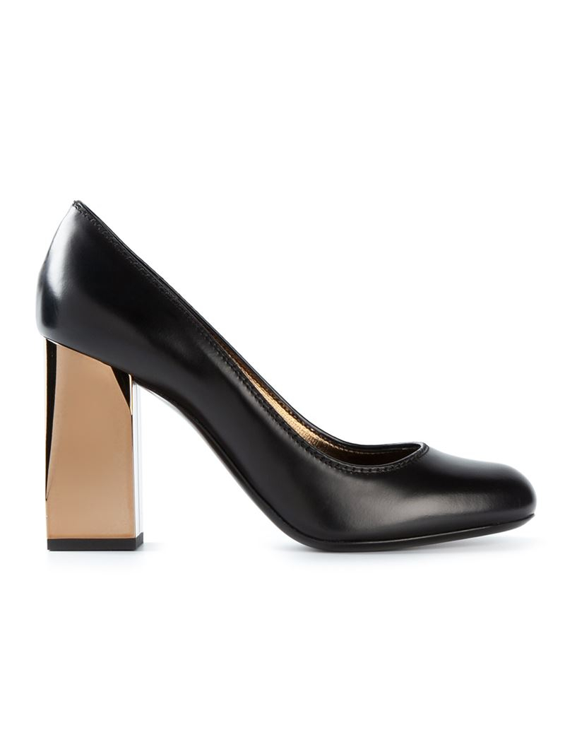 Lanvin Gold Block Heel Pumps in Black | Lyst