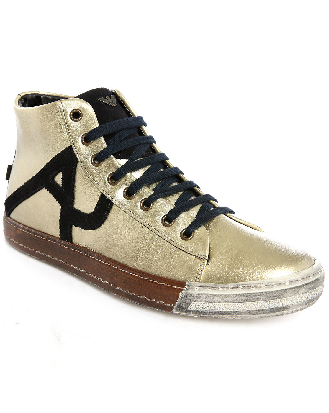 Armani jeans Black Numbered Limited Edition Aj Logo High-Top Leather Sneakers in Gold for Men 