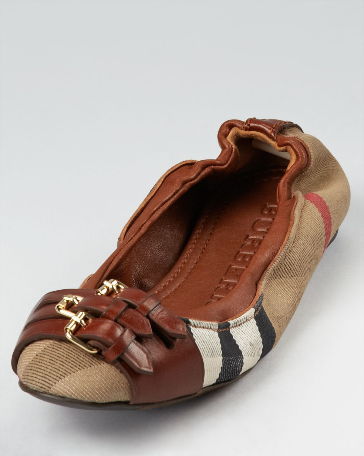 Burberry Ballerina Flats Bridle Housecheck Falcony in Brown | Lyst