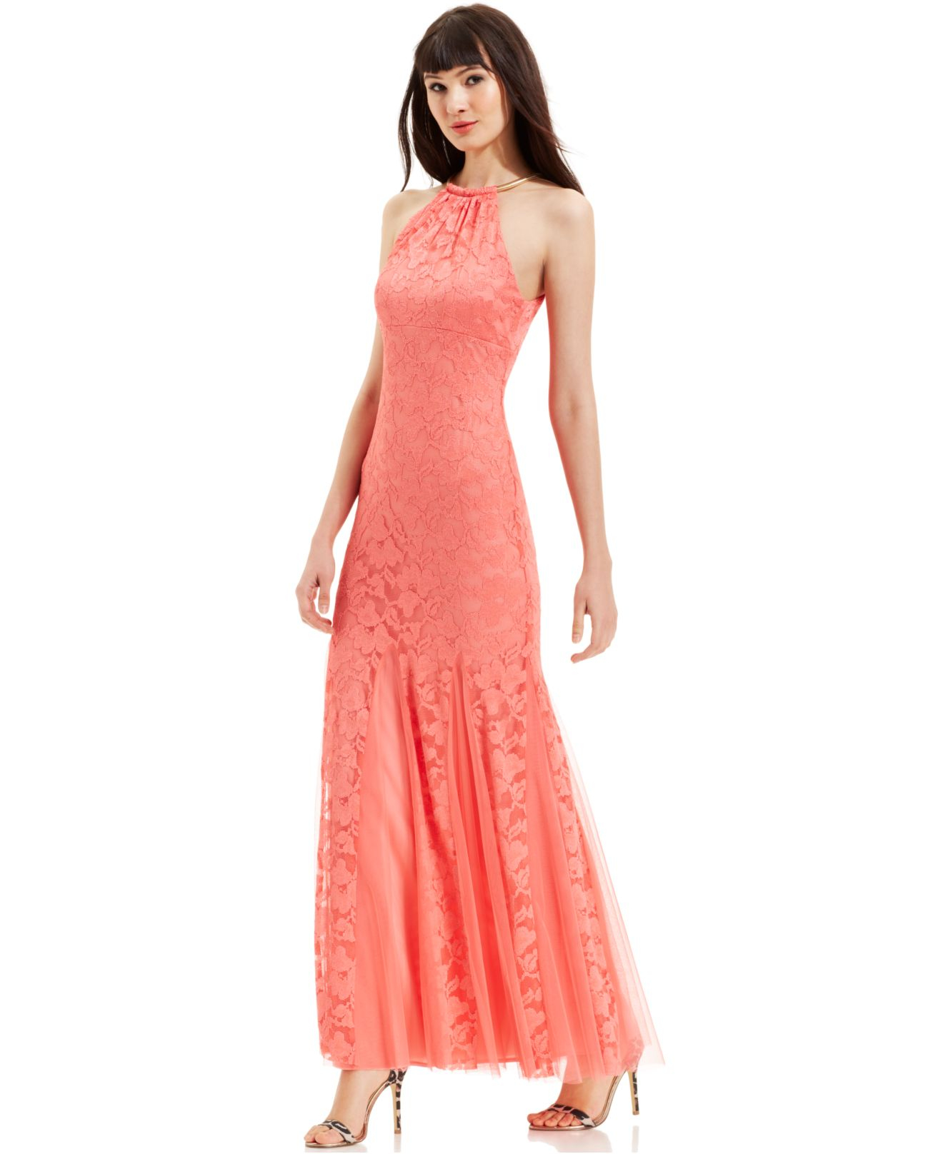 Red Halter Prom Dress Lace Macy's
