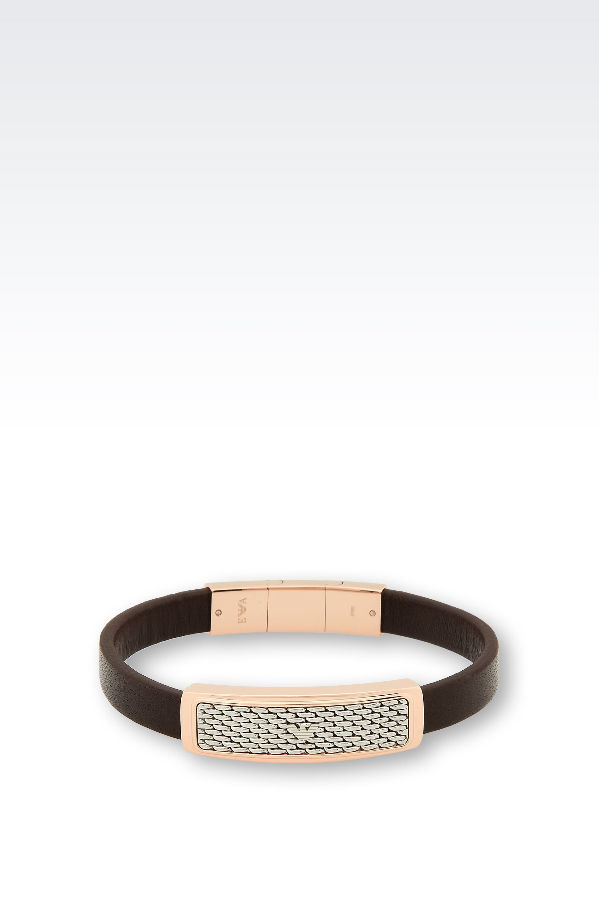 Emporio Armani Signature Woven Leather & Rose Gold Bracelet EGS2177221