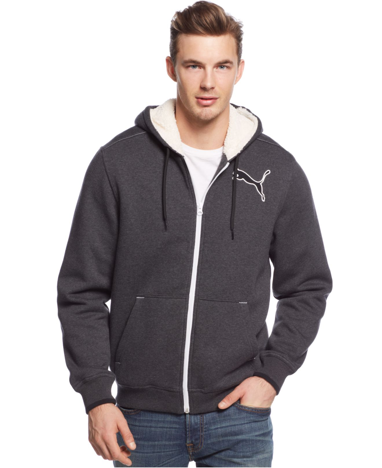 PUMA Sherpa-Lined Full-Zip Hoodie in dk Grey (Gray) for Men - Lyst