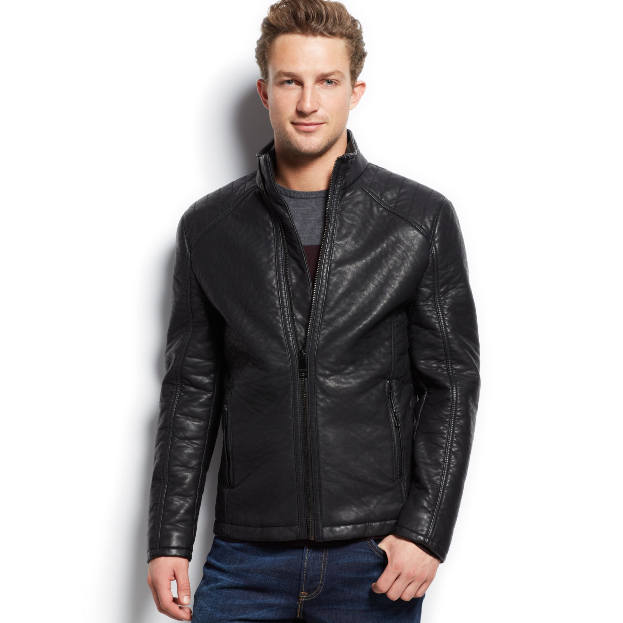 Marc new york Bubble Faux Leather Jacket in Black | Lyst
