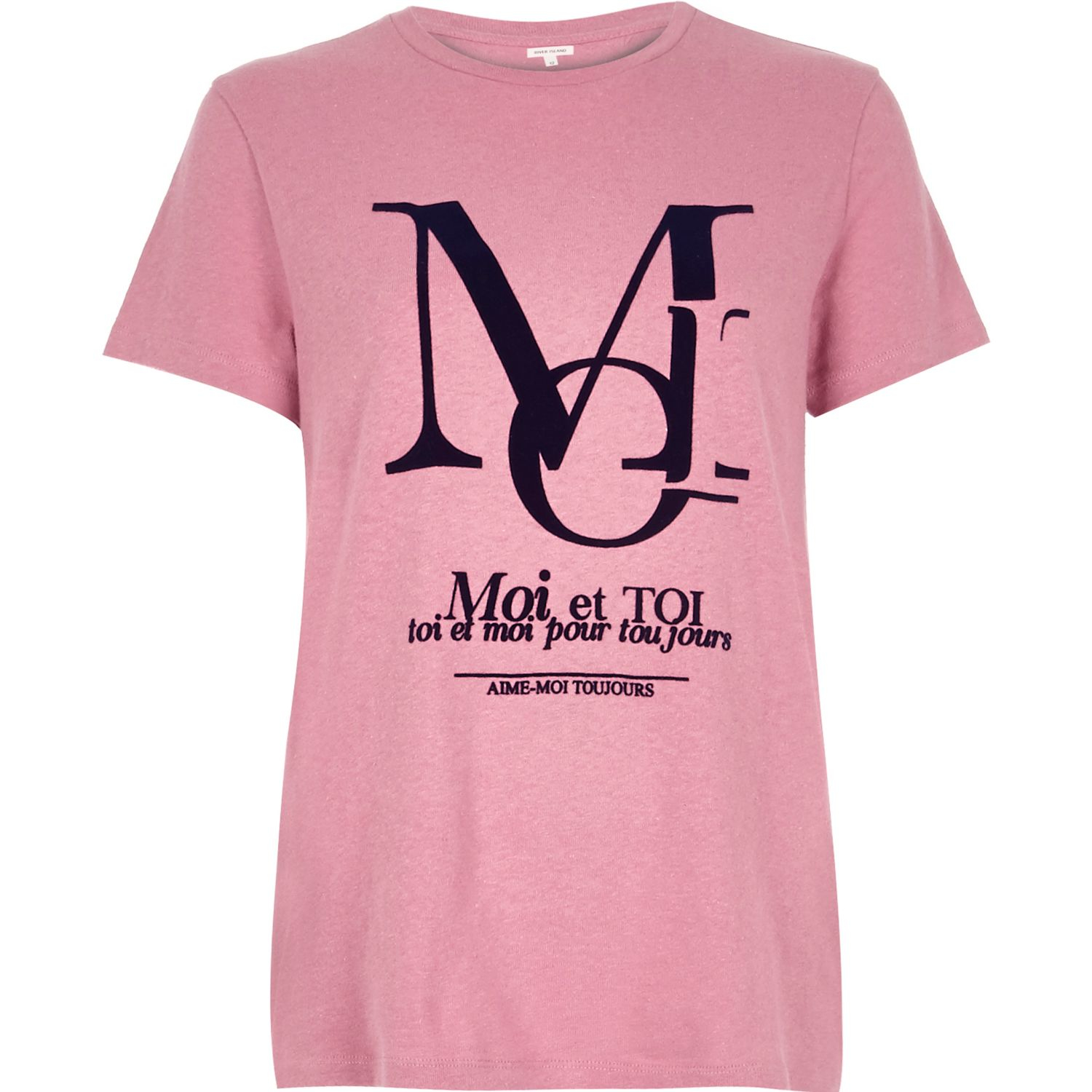 River island Pink French Slogan Print Fitted Tshirt in Pink Lyst