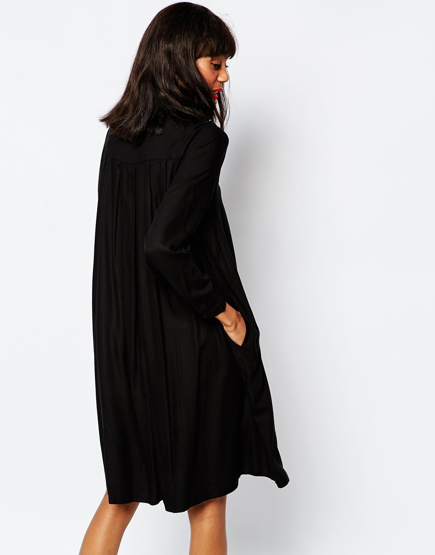 placere Stænke Foto Monki Oversized Shirt Dress With Collar in Black | Lyst