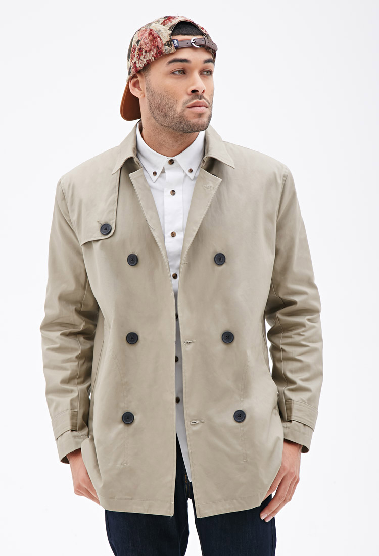 Forever 21 Double-breasted Trench Coat in Khaki for Men | Lyst
