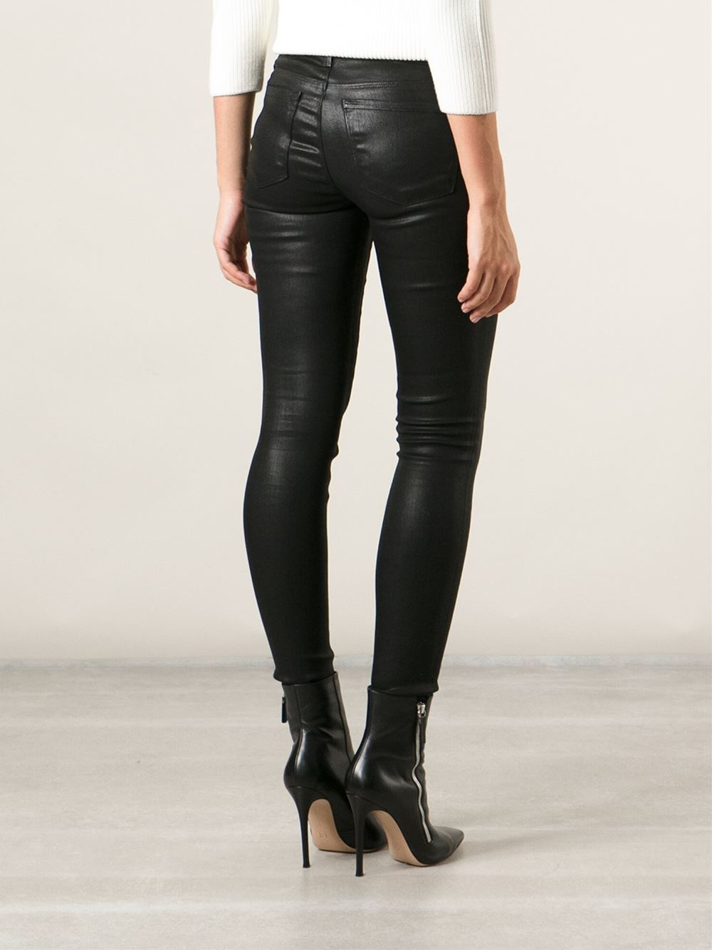 black waxed skinny jeans