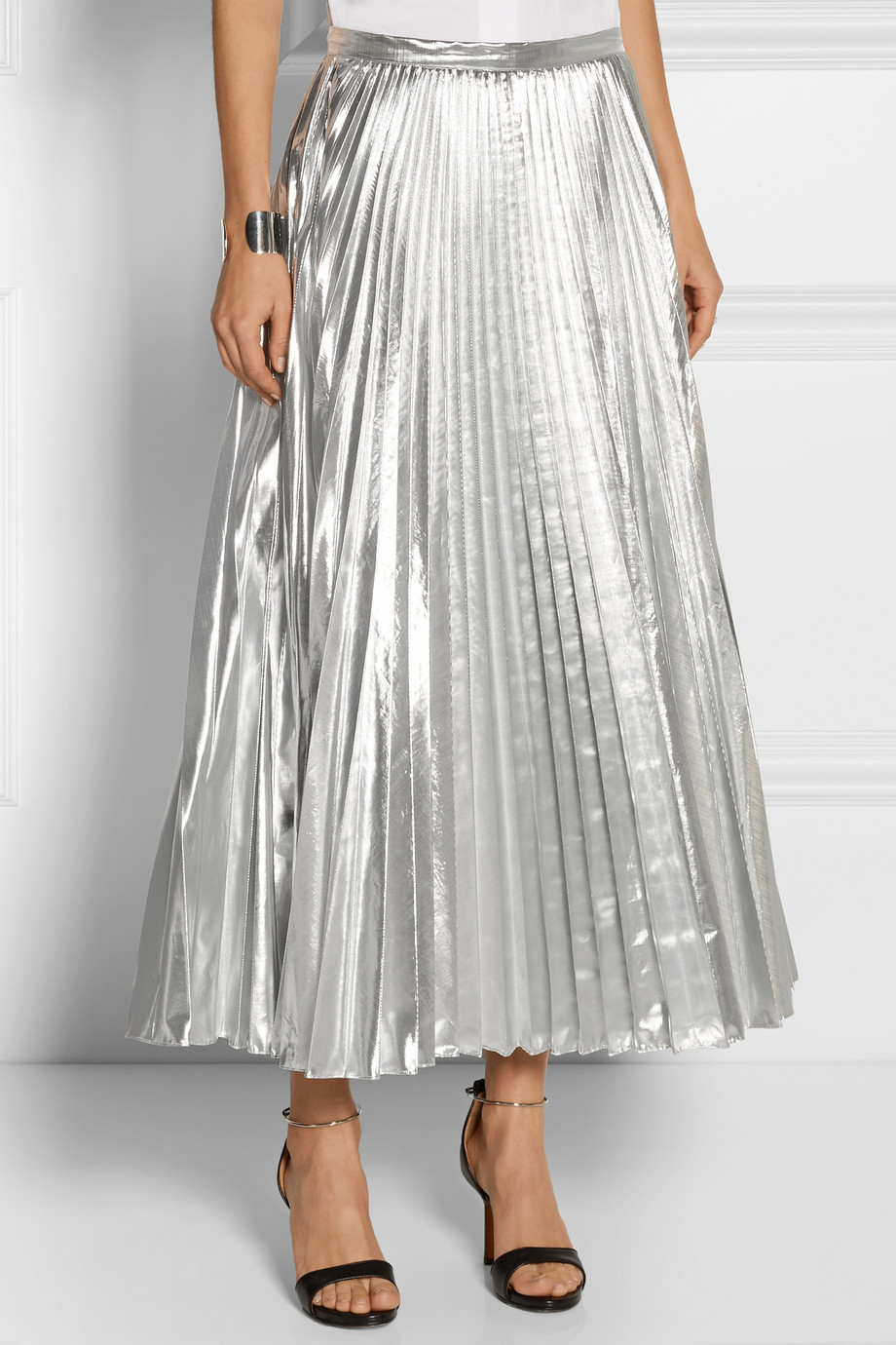 DKNY Pleated Metallic Taffeta Midi Skirt - Lyst