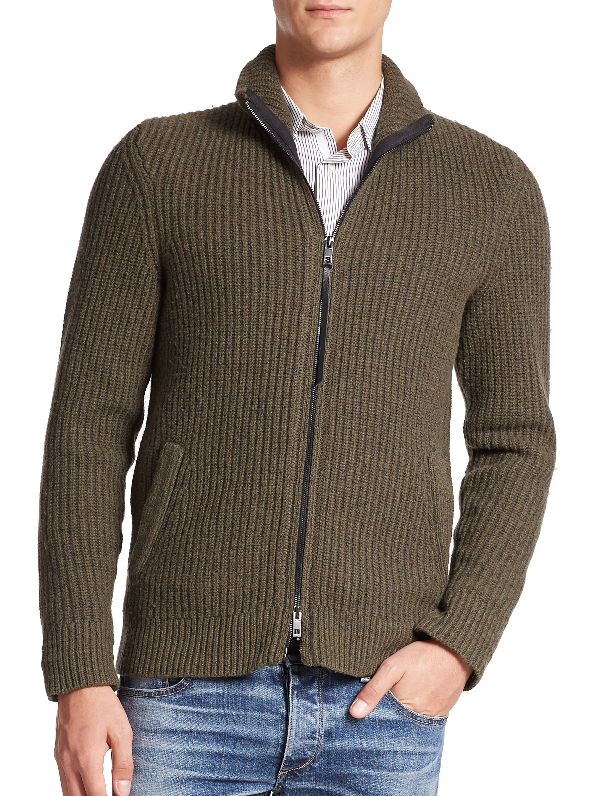 Rag & bone Rhys Zip Merino Wool Sweater in Green for Men ...