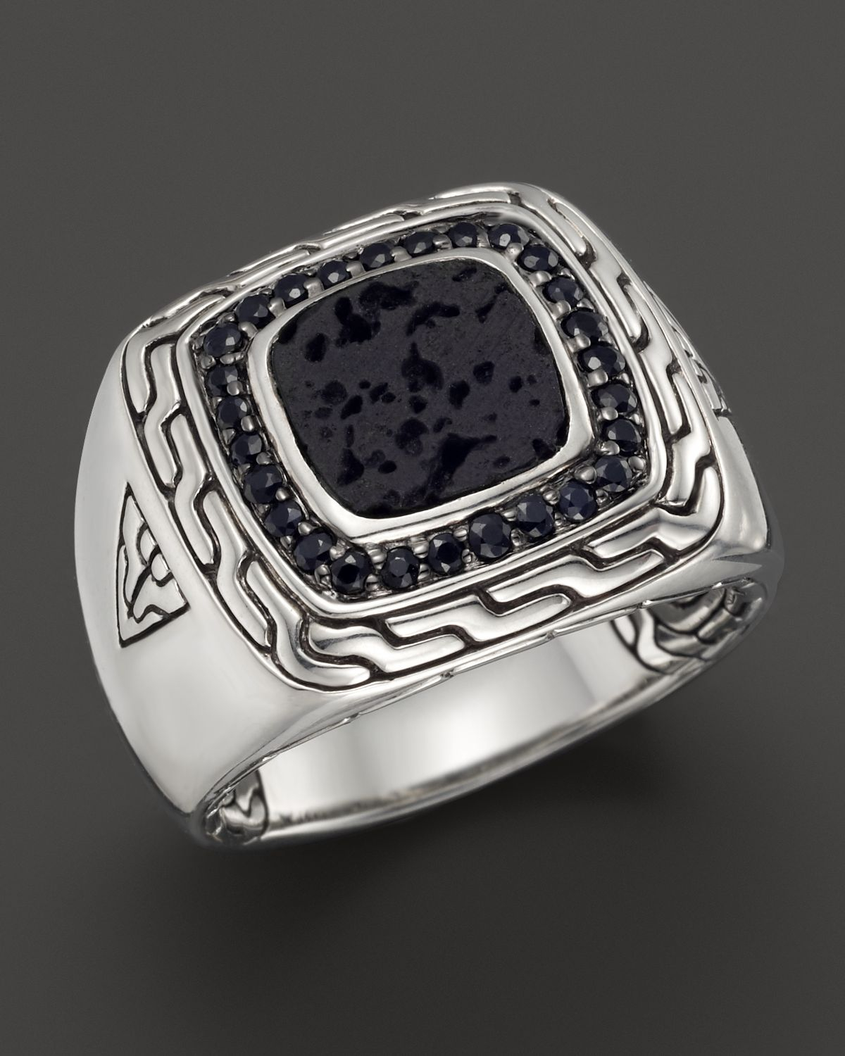 John Hardy Men'S Batu Classic Chain Sterling Silver Square Ring With Black Volcanic Rock And
