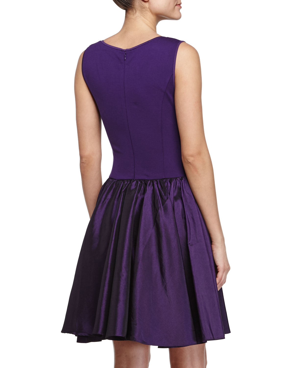 purple fit and flare cocktail dress
