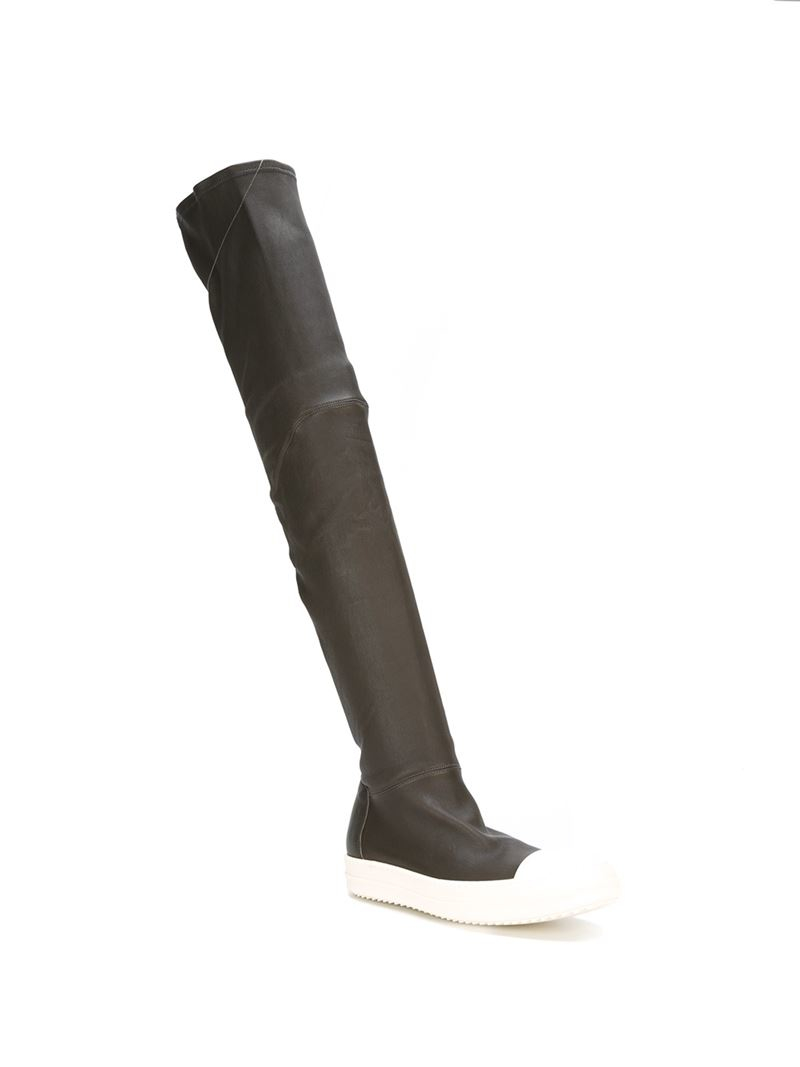 Rick Owens Leather Thigh High Sneaker Boots in Grey (Gray) - Lyst