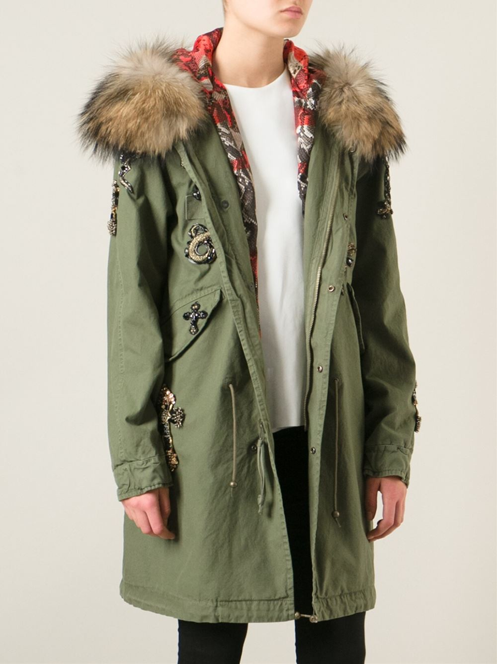 Mr Mrs Italy Embellished Racoon Fur Parka In Green Lyst