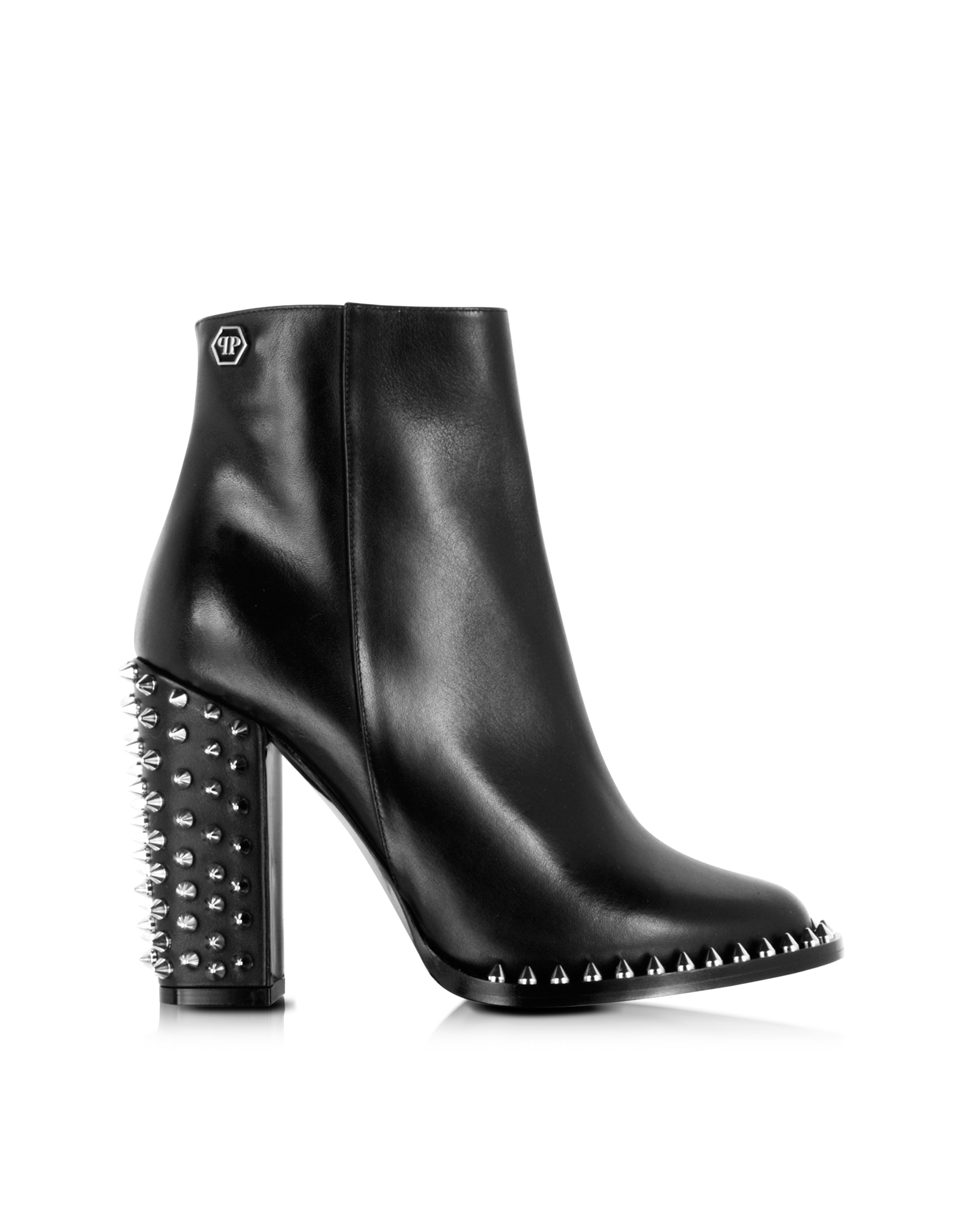 Philipp plein Shine Black Leather Low Boot W/studs in Black | Lyst