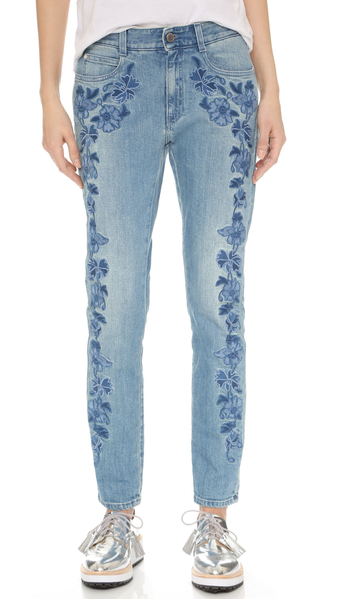 Stella McCartney Denim Embroidered Floral Jeans in Blue Lyst