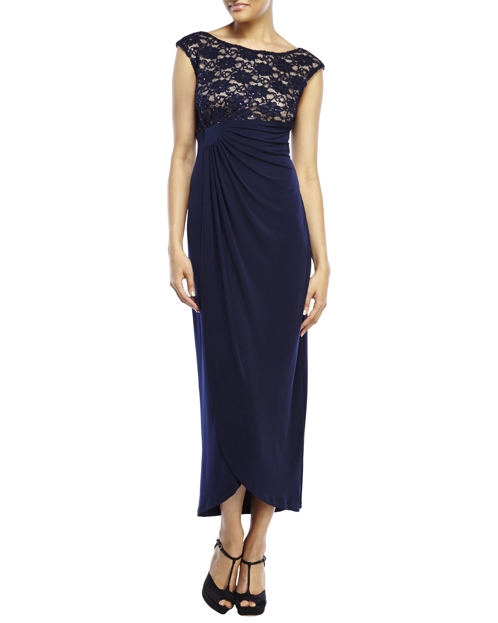 connected apparel navy blue dress