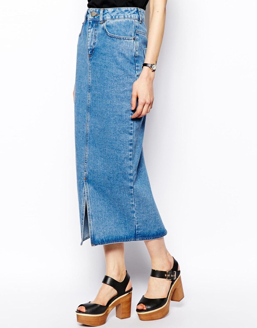 asos long denim skirt