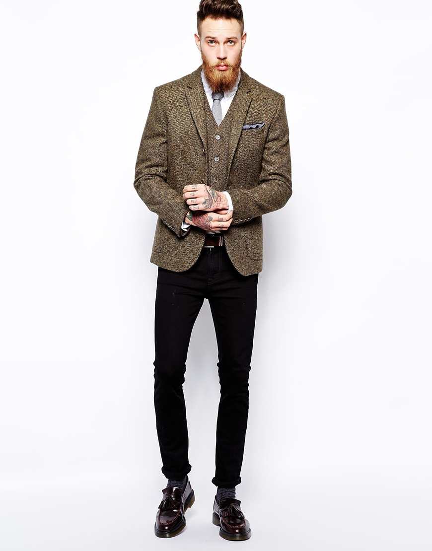 ASOS Slim Fit Blazer In Harris Tweed in Khaki (Natural) for Men - Lyst