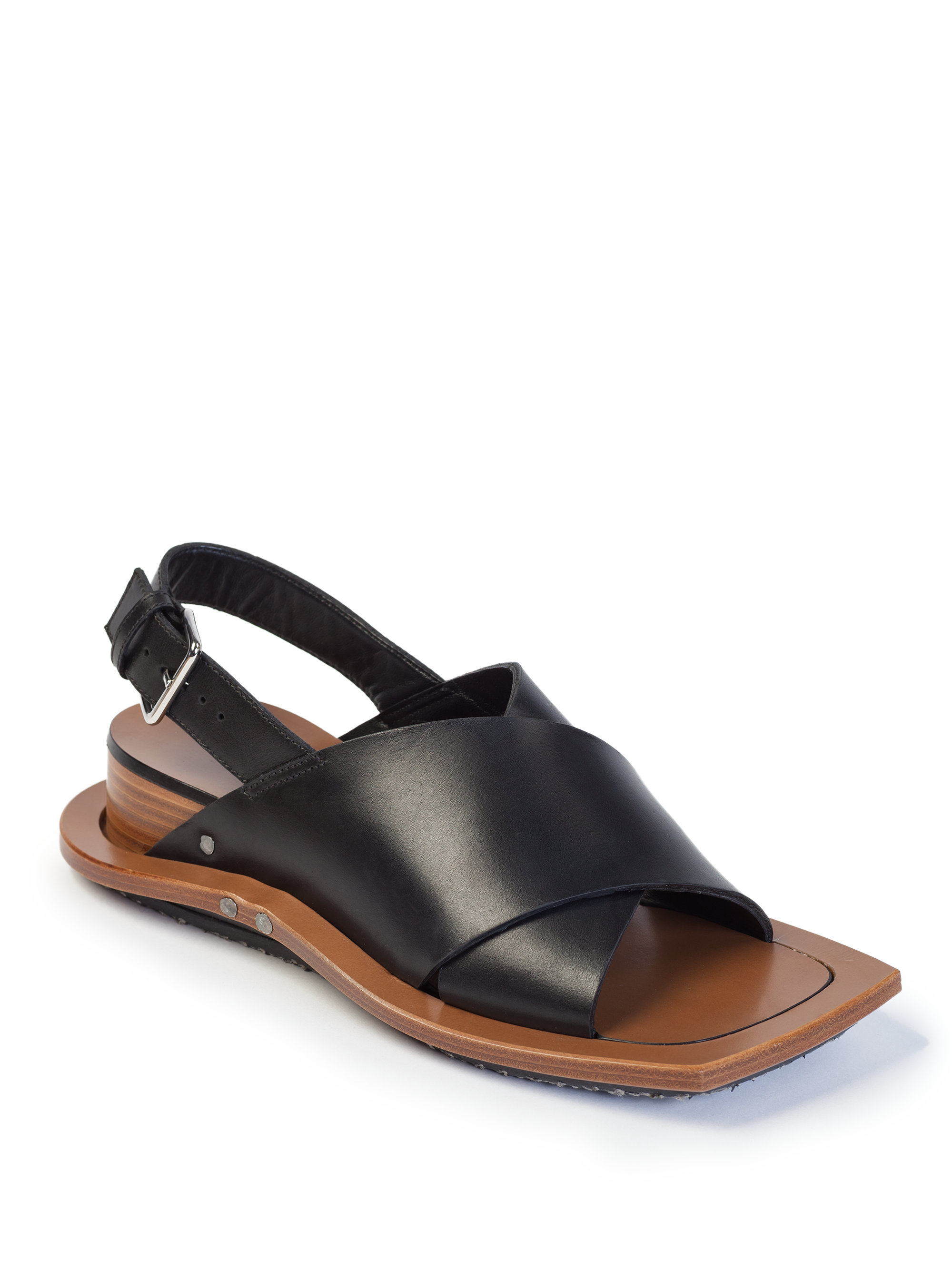 Marni Wooden-Platform Leather Criss-Cross Sandals in Black | Lyst