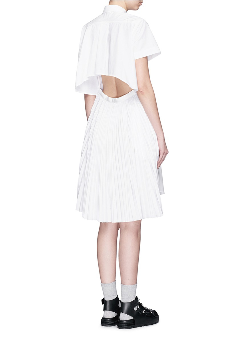 Sacai Open Back Pleat Skirt Poplin Shirt Dress in White | Lyst