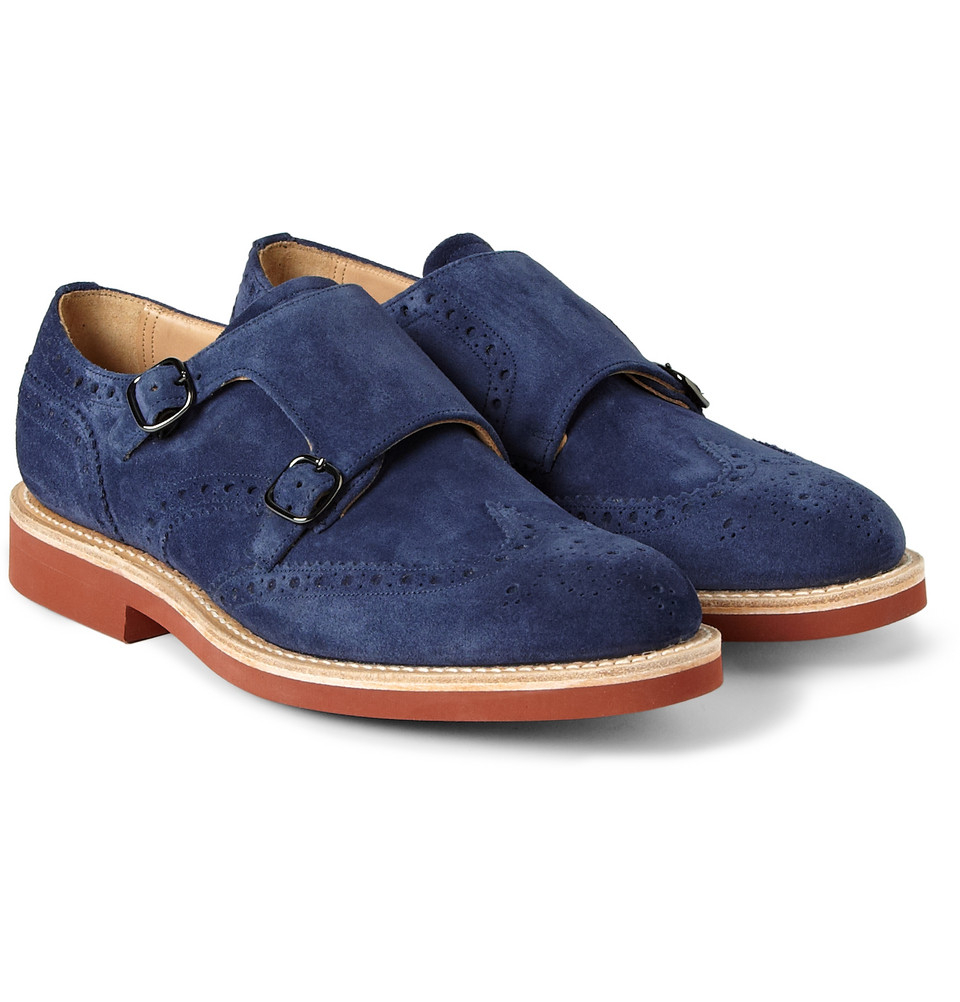 blue suede monk shoes