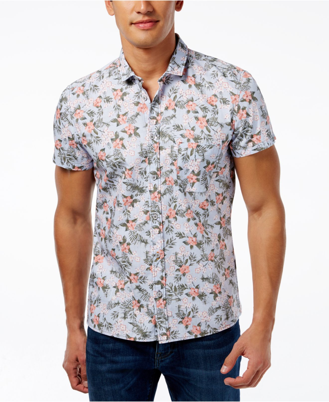 BOSS Ezippoe Classis Fit Floral Short Sleeve Shirt in Blue for Men - Lyst