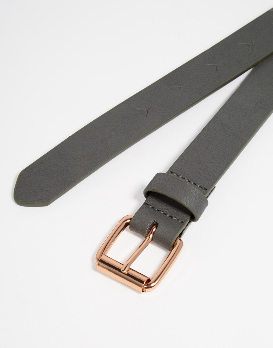 ASOS Skinny Belt With Rose Gold Buckle in Charcoal (Metallic) for Men - Lyst