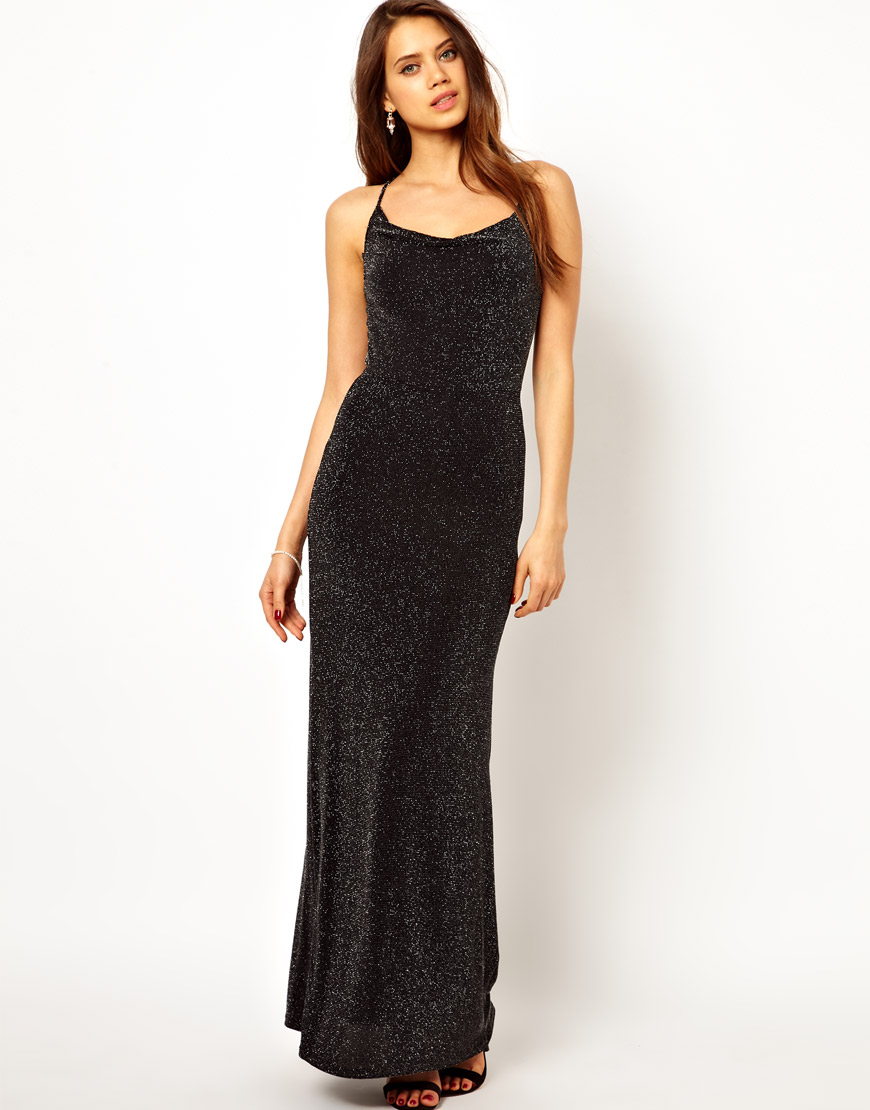 black cowl maxi dress