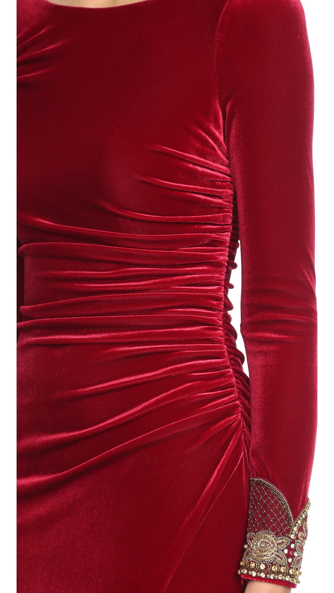 Badgley Mischka Velvet Long Sleeve Dress Crimson in Red Lyst