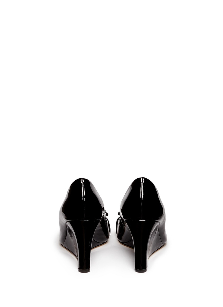 Tory Burch trudy Patent Leather Open Toe Wedges in Black Lyst
