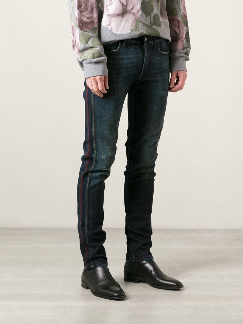 Dolce & Gabbana Red Side Stripe Skinny Jeans in Blue for Men | Lyst