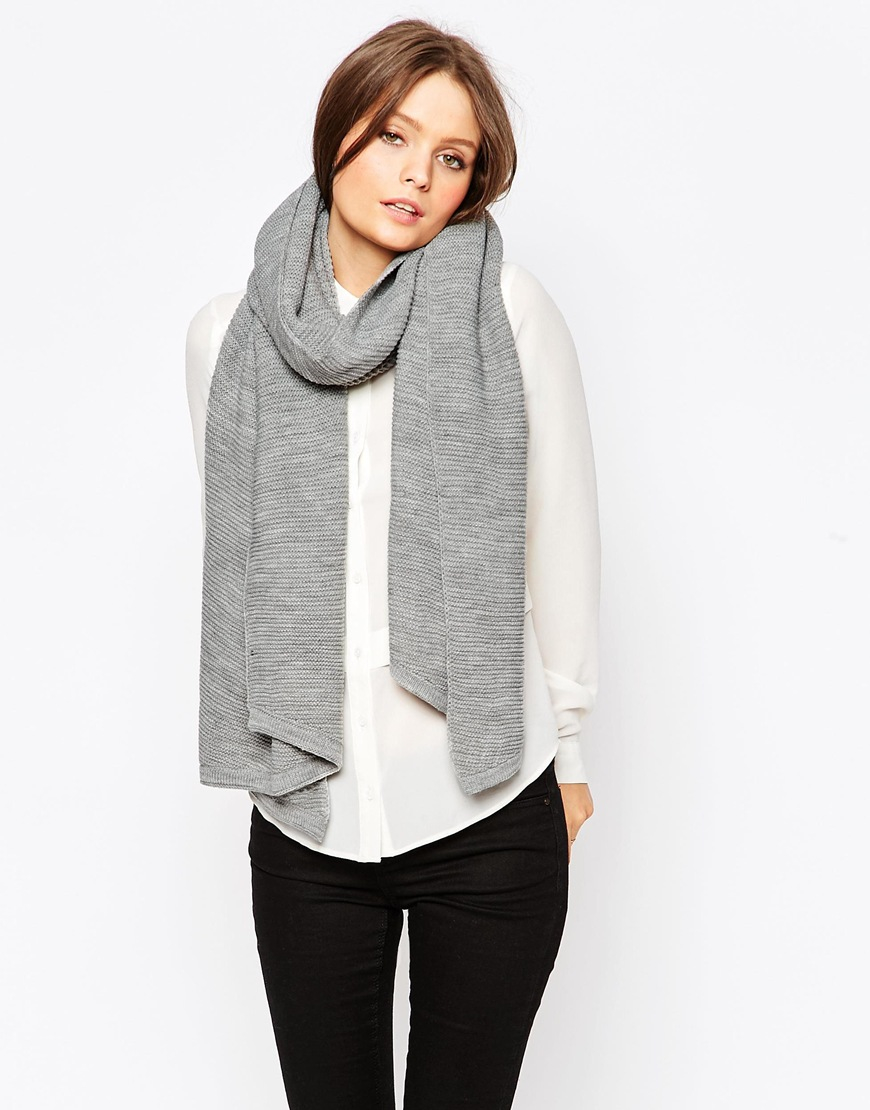 Pieces Ribbed Oversized Blanket Scarf In Grey Gray Lyst
