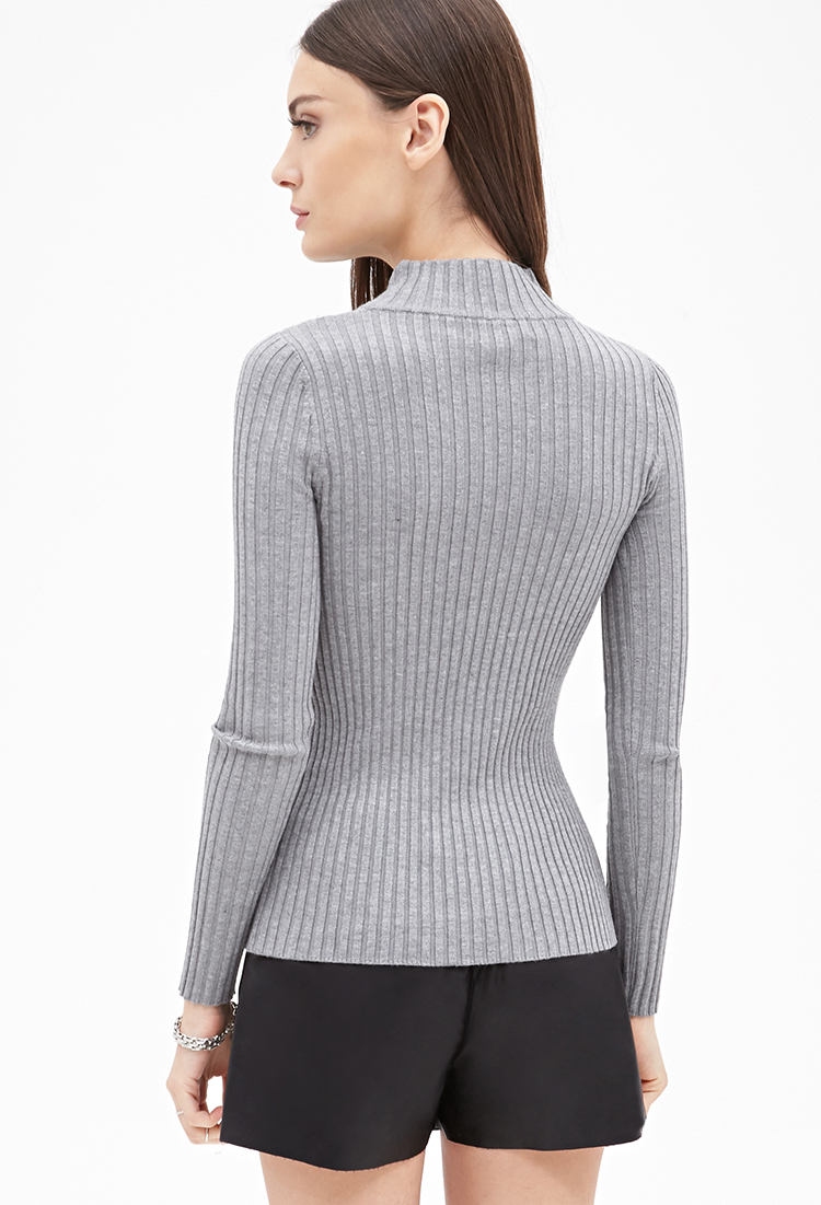 Forever 21 Ribbed High-neck Sweater in Gray (Grey) | Lyst
