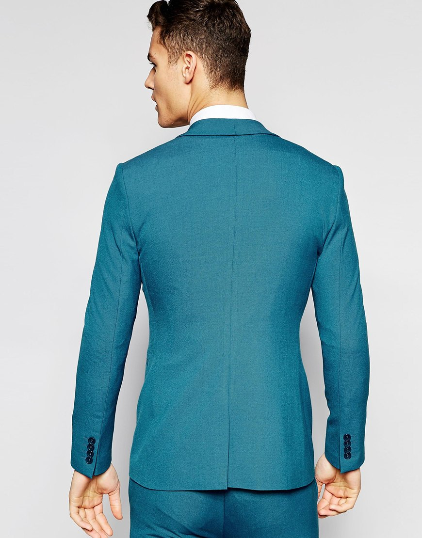 Asos Super Skinny Suit Jacket In Turquoise in Blue for Men Lyst