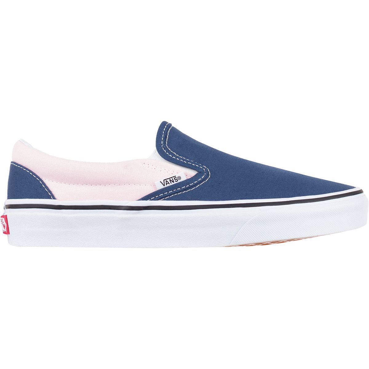 blue and pink slip on vans