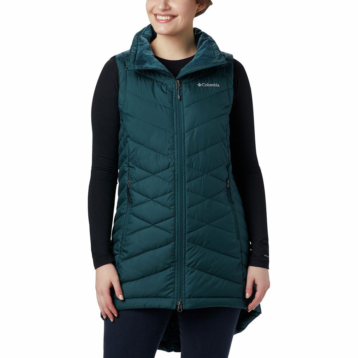 Columbia Fleece Heavenly Long Vest in Green Lyst