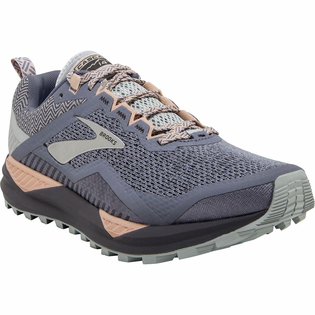 Brooks Synthetic Cascadia 14 Trail Running Shoe in Grey/Pale Peach