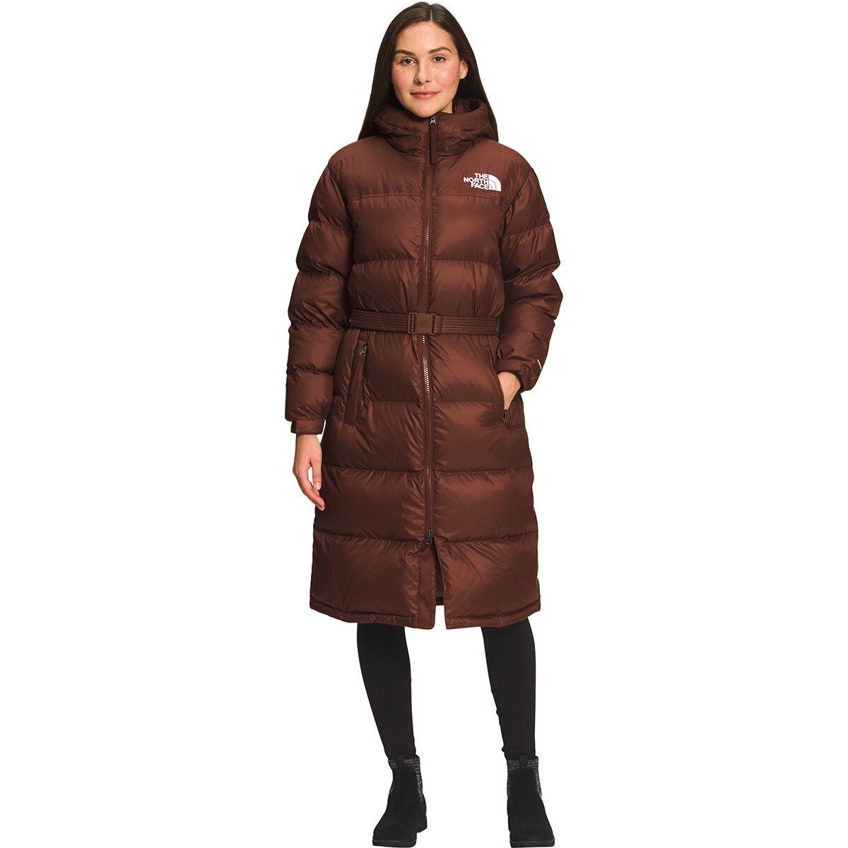 The North Face Nuptse Belted Long Parka in Brown | Lyst