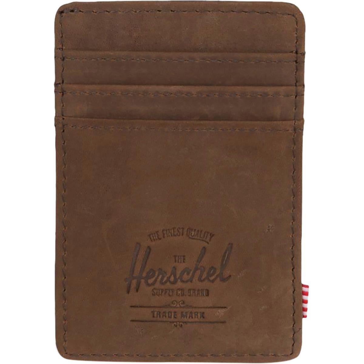 Herschel Raven Nubuck Leather RFID Wallet Credit Card Case Brown 