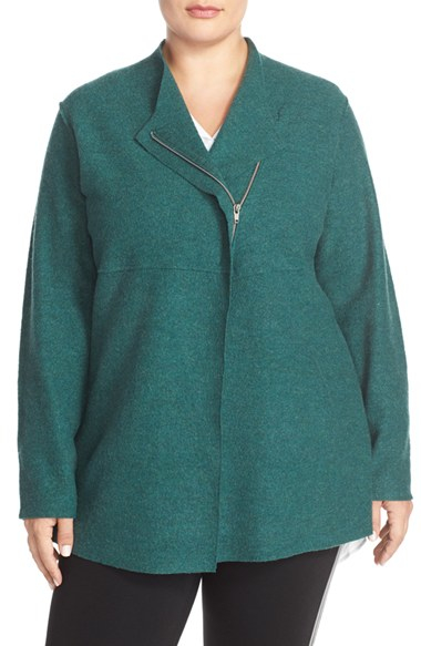 Eileen Fisher Shaped Lightweight Boiled Wool Jacket in Green - Lyst