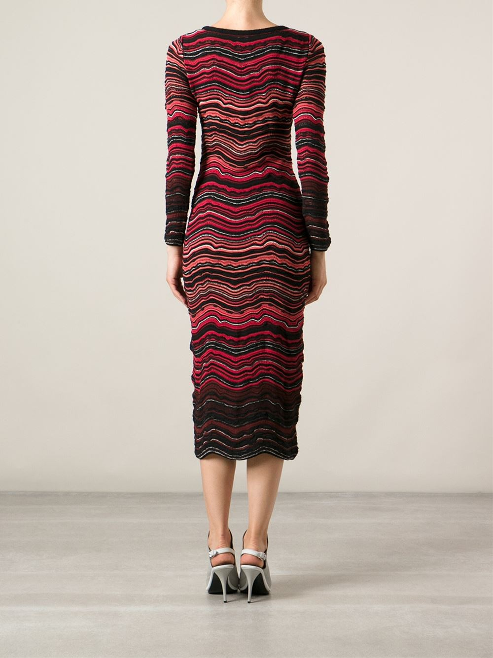 M Missoni Striped Knit Dress in Red Lyst