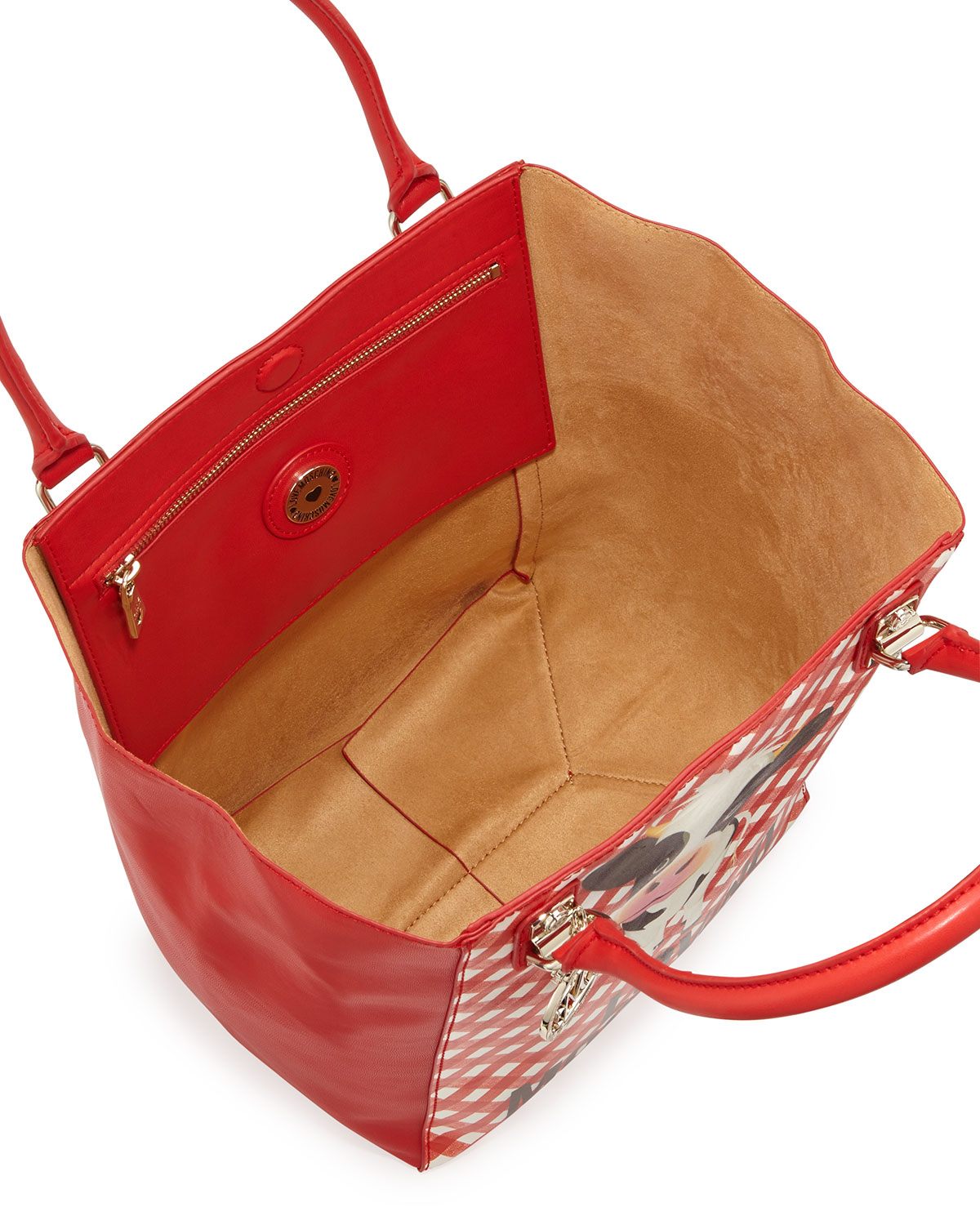 Lyst Love Moschino Cow Ginghamprint Fauxleather Tote Bag In Red Gallery