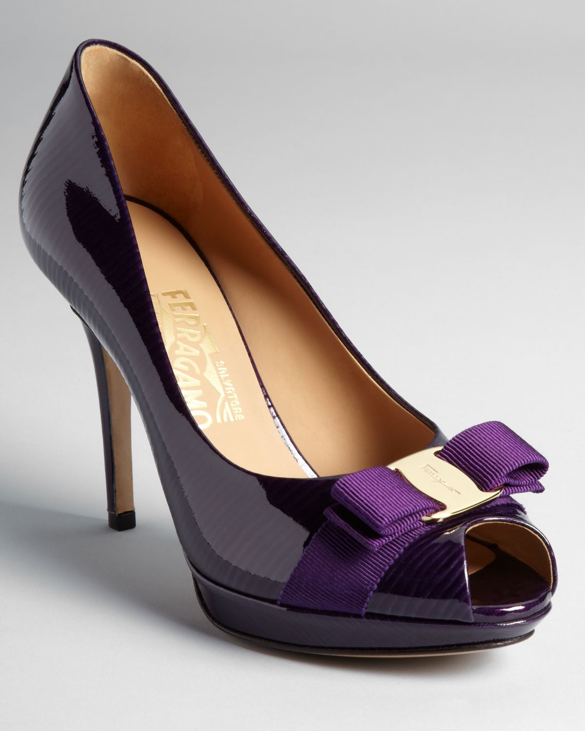 Ferragamo Pumps Talia High Heel Peep Toe Platform in Purple | Lyst