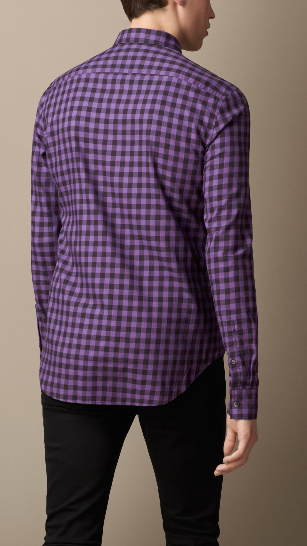 Burberry Cotton Gingham Shirt in Purple for Men | Lyst