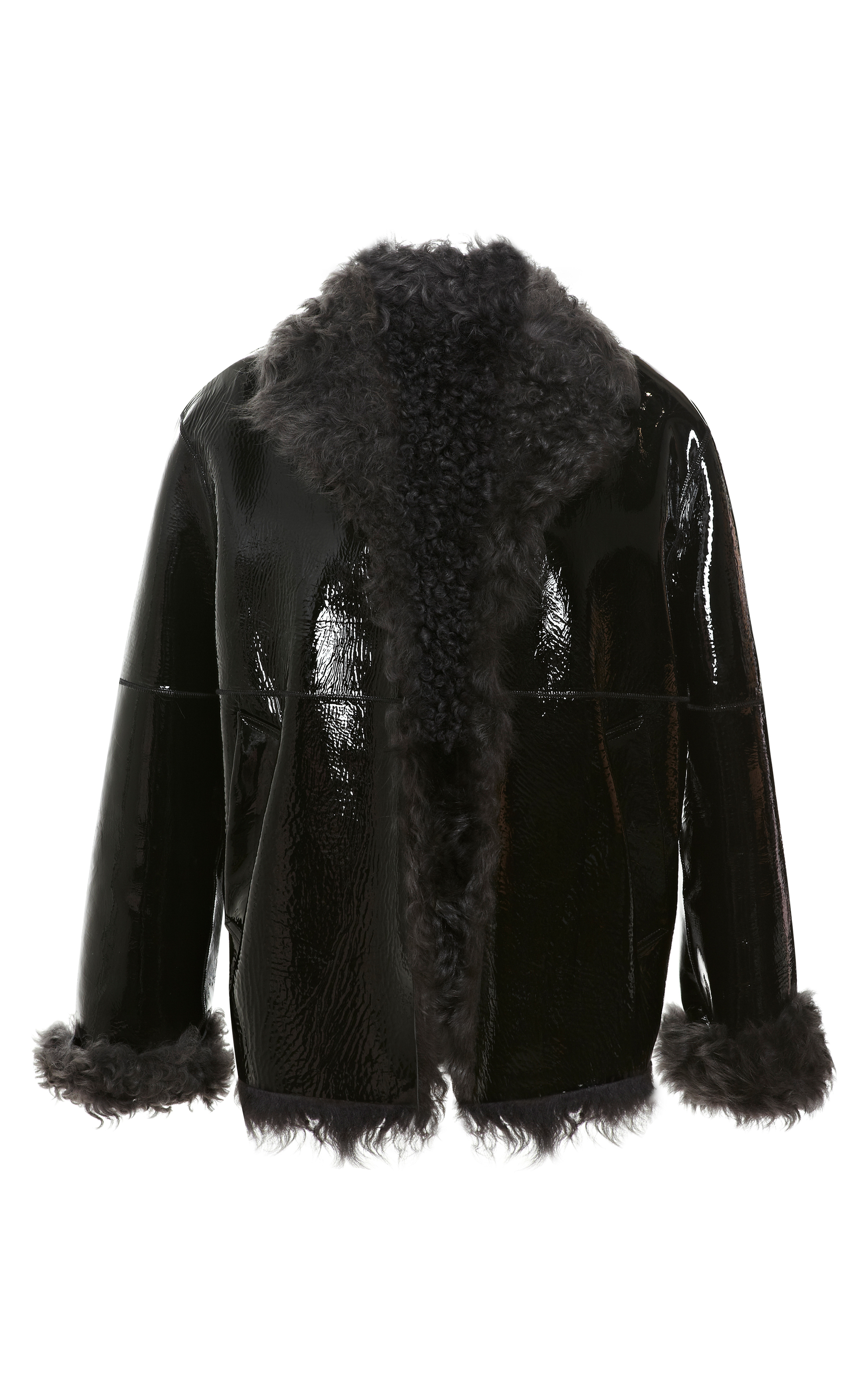 Christopher Kane Patent Leather Bonded Shearling Jacket in Black - Lyst