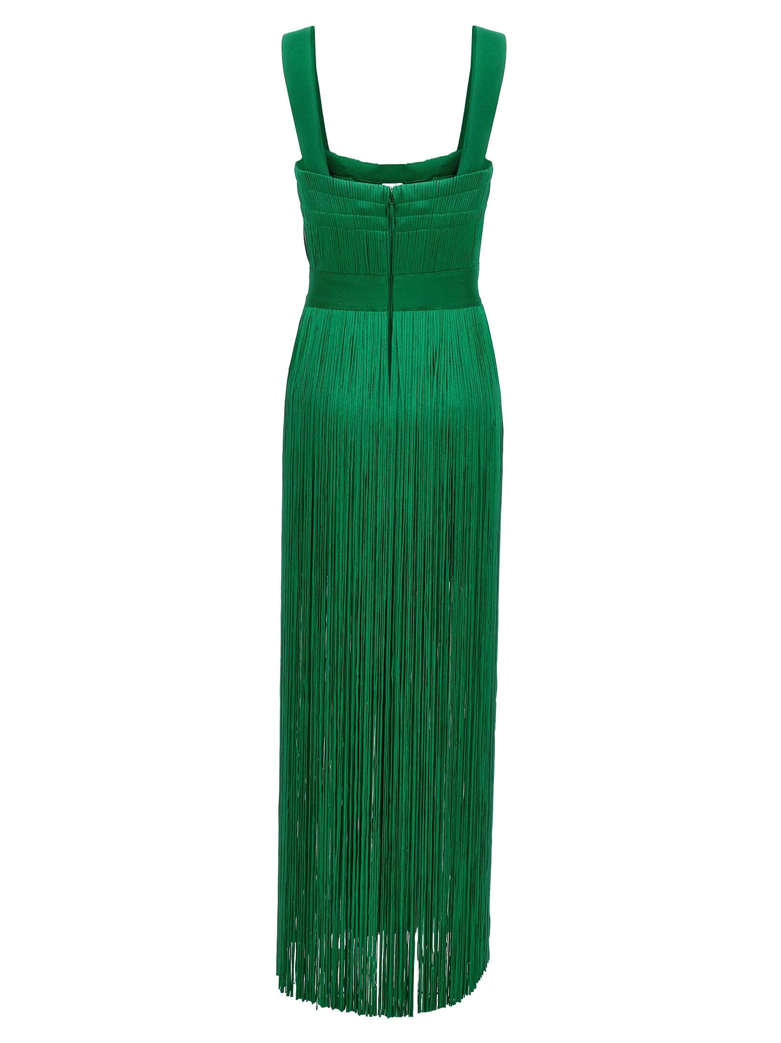 Herv Lger Cutout Fringed Stretch-knit Gown in Green | Lyst